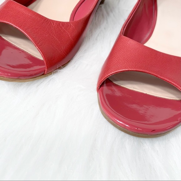 SOLD-Cole Haan Leather Peep Toe Low Heel Red Wedge Slip On Shoes - Picture 11 of 14
